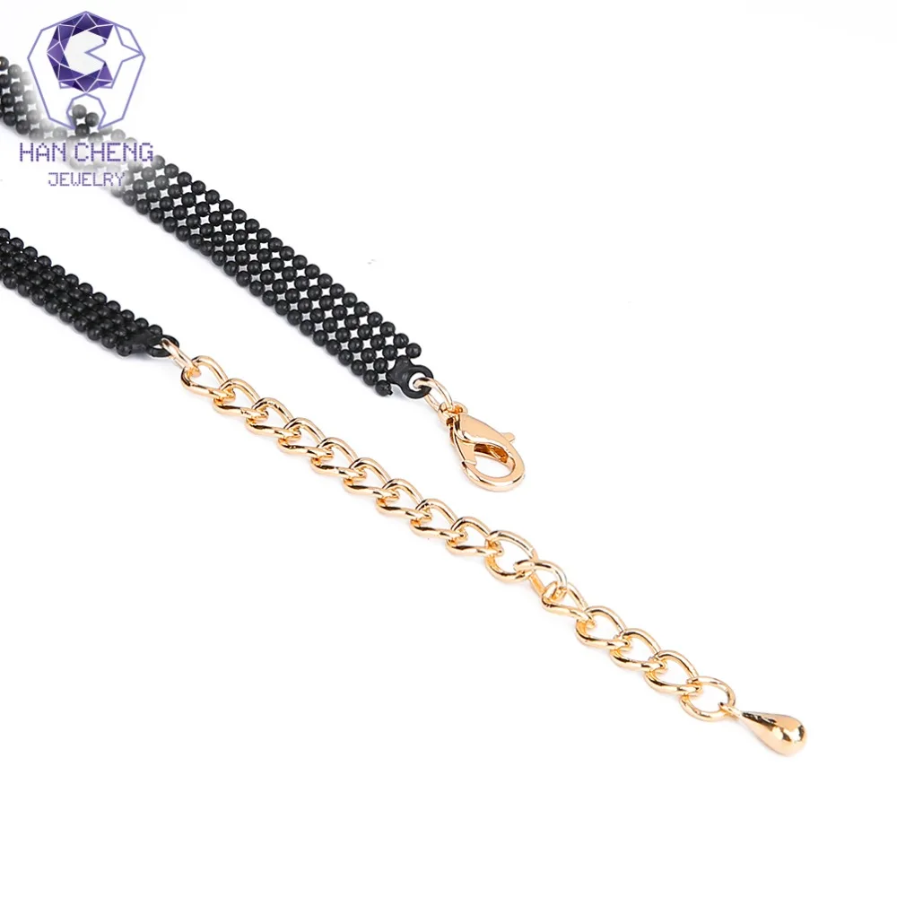 HanCheng New Fashion Black Beaded Belt Cage Clip Zircon Star Choker Necklace Women Necklaces Golden Metal collar jewelry bijoux | Украшения