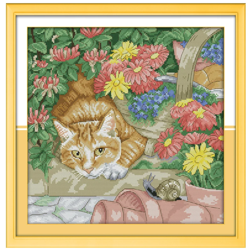 Cat and Snail Pattern Counted Cross Stitch 11CT 14CT Set Wholesale Animals Cross-stitch Kits Embroidery Needlework | Дом и сад