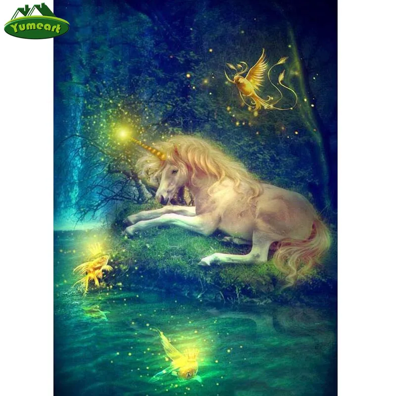 YUMEART DIY Алмазная вышивка крестиком мультфильм Единорог 5D краска с алмазной