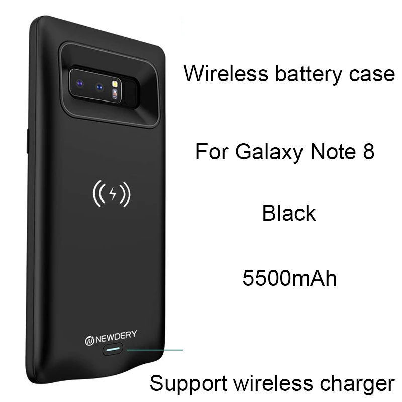 Black for Note 8 Чехол с беспроводным питанием для samsung galaxy Note 9, 5000 мА/ч, чехол с аккумулятором Qi, чехол с беспроводной зарядкой для samsung note 8, 5500 мА/ч - Цвет: Black for Note 8