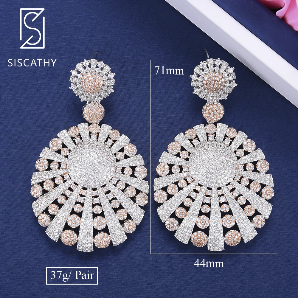 

44*71mm Fashion Geometric Earrings Big Pendant Full AAA Cubic Zirconia Nigerian Bridal Wedding Engagement Drop Dangle Earrings
