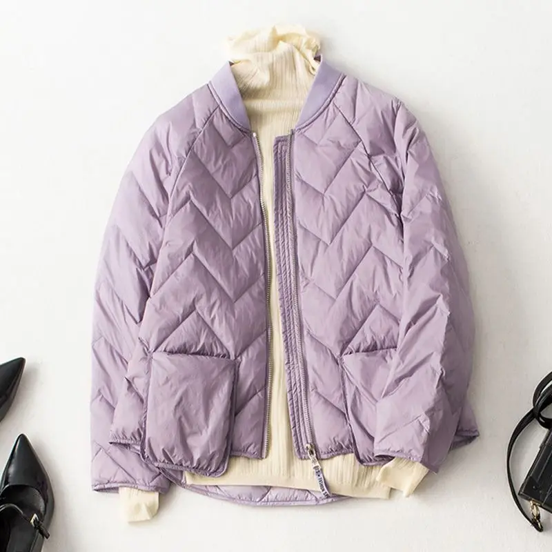 light purple Зимний женский короткий ультра-светильник с О-образным вырезом, Свободный Повседневный белый пуховик на утином пуху, весенние женские черные бежевые пуховики YP2062 - Цвет: light purple