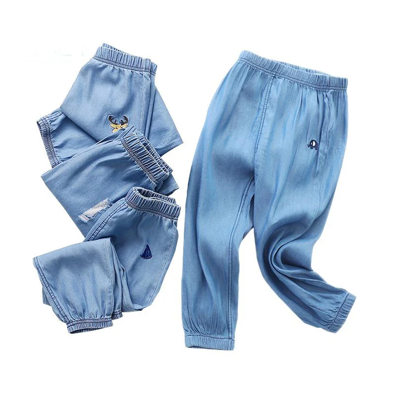 Детские джинсы для мальчиков летние детские с эластичной резинкой на талии