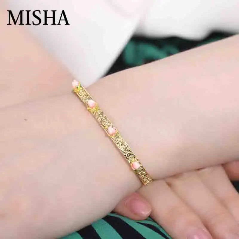 MISHA New Elegant Carving Bracelets Bangles For Women Adjustable Handmade Enamel Glaze Mini Rose Gift Couple Bracelet L753 | Украшения и
