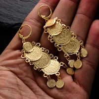 arab dubai metal gold color coin earrings for women girl middle east african tassel bride jewelry gift e67