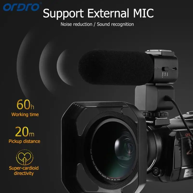 Ordro AC5 4K UHD цифровые видеокамеры с зумом 12X FHD 24MP WiFi ips сенсорный экран цифровой оптический DV мини-видеокамеры