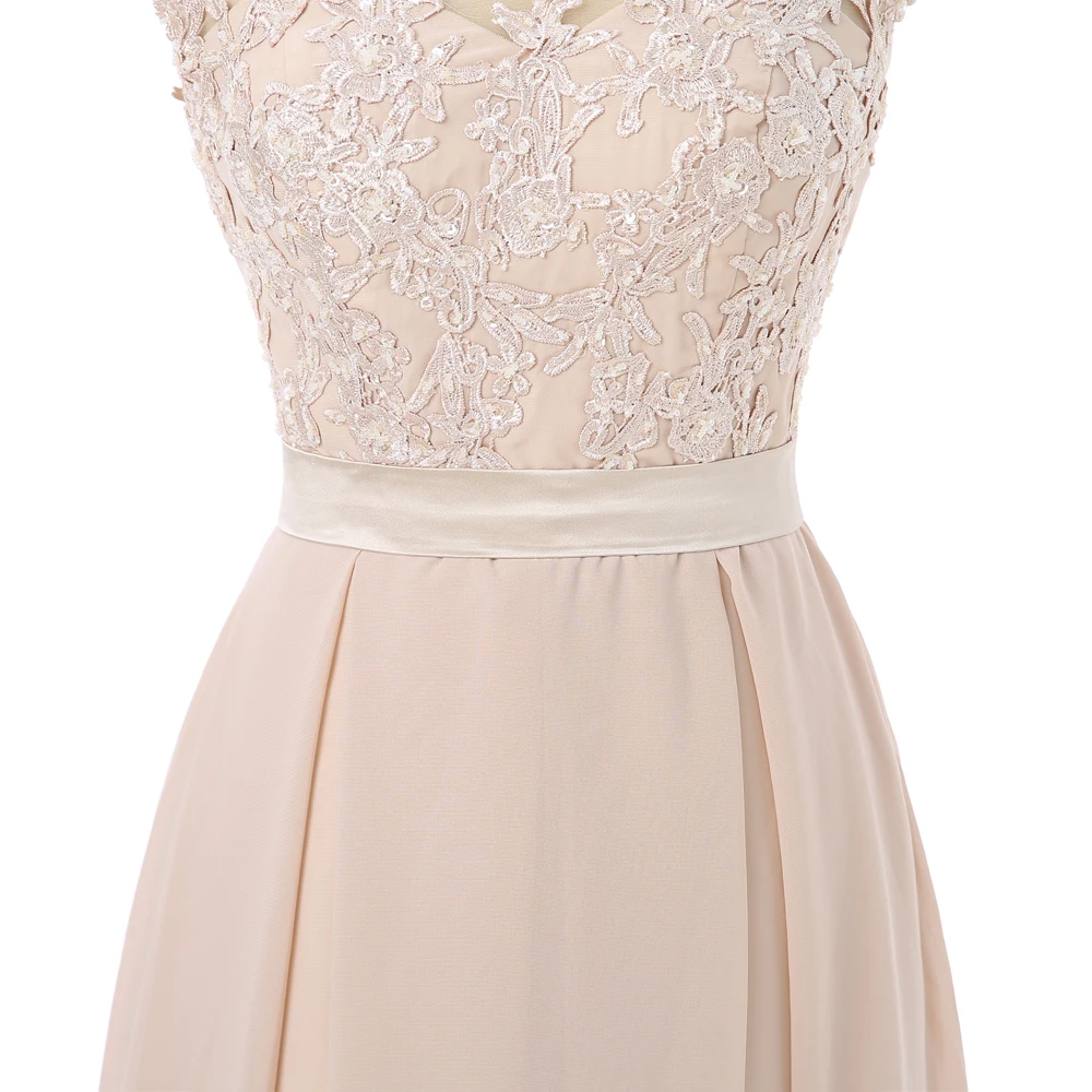 

Champagne Prom Dresses A-line Cap Sleeves Chiffon Appliques See Through Women Long Prom Gown Evening Dresses Robe De Soiree