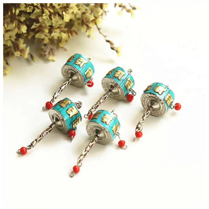 Подвески амулет TBP680 Тибетские мантры инкрустированные бирюзой|charm pendant|wheel charmlove