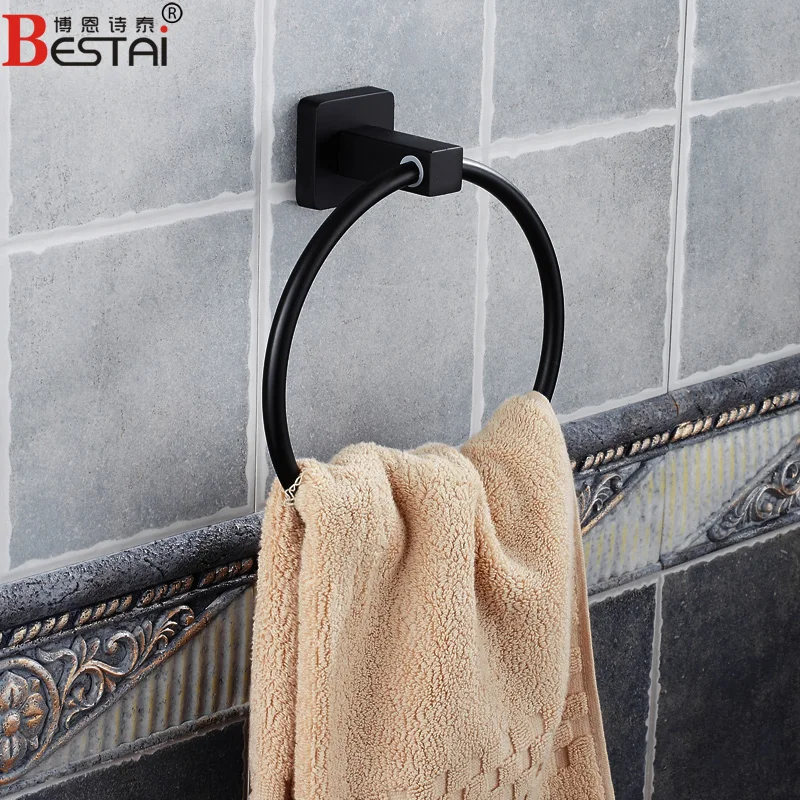 European Antique Bathroom Towel Holder Stainless Steel Polished Black Rack Solid Wall Mounted Round Bronze Ring | Обустройство дома