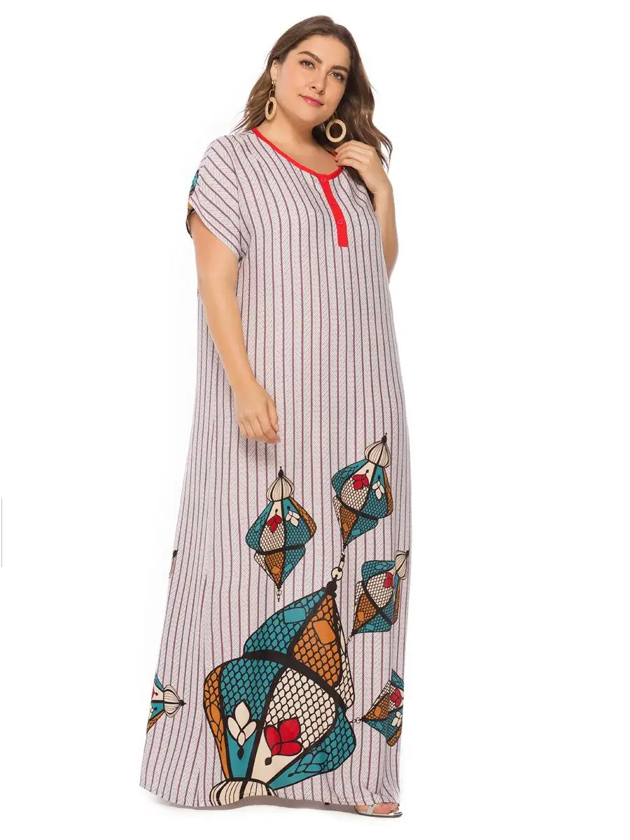 Женское длинное платье с принтом Boho Повседневное в полоску коротким рукавом