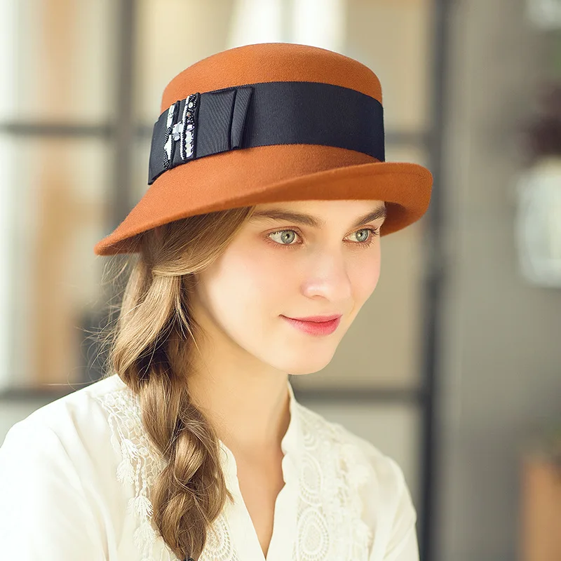 Женская шерстяная шапка Fedoras модная с куполом для девочек осенне зимняя