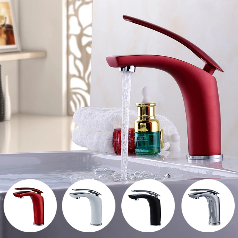 

Bathroom Basin Faucet Copper Single Hole Deck Mounted Vanity Sink Washroom Basin Tap Cold and Hot Mixer Water Tap Single Handle