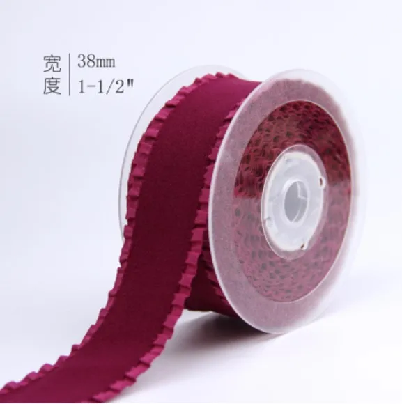 30yards Lot Pleated Lotus Leaf Edge Velvet Ribbon for lace trimming linen gifts ribbons 16mm,25mm,38mm sizes - Color: Wine P332