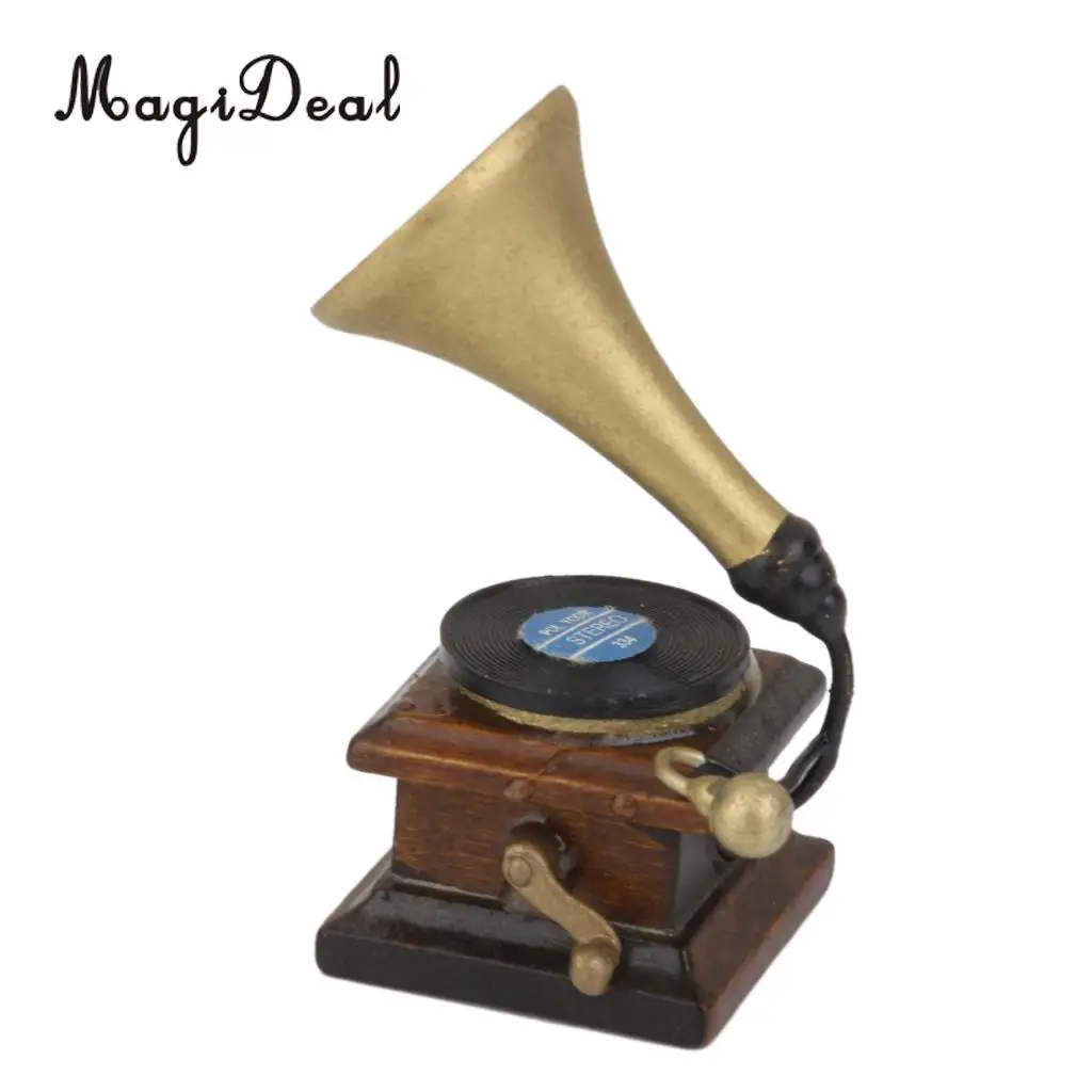 MagiDeal 1/12 деревянный миниатюрный фонограф проигрыватель МОДЕЛЬ РУКОДЕЛИЯ для