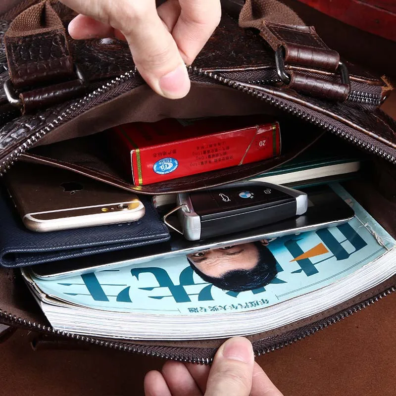 

Johnature 2019 New Male Handbags Genuine Leather Business Vertical Alligator Zipper Open Pocket Totes Handbags & Crossbody Bags