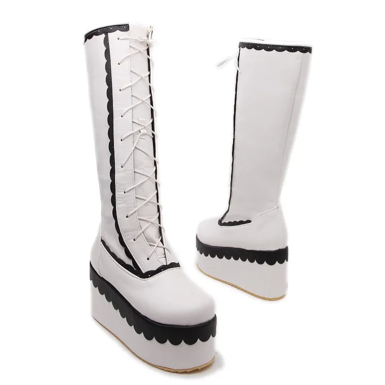 

Японские сапоги для косплея в стиле "Лолита", ботинки мартинсы принцессы для девочек на шнуровке, с бантиком, на высоком каблуке