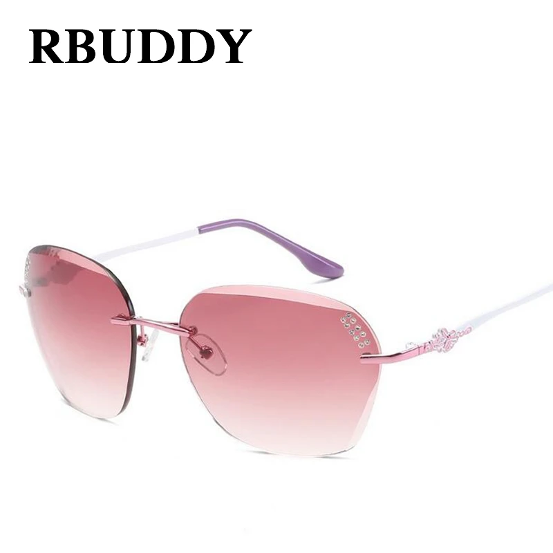 RBUDDY прозрачные линзы градиентные солнцезащитные очки без оправы женские металлические оправы фирменные дизайнерские Стразы элегантные хрустальные режущие солнцезащитные очки