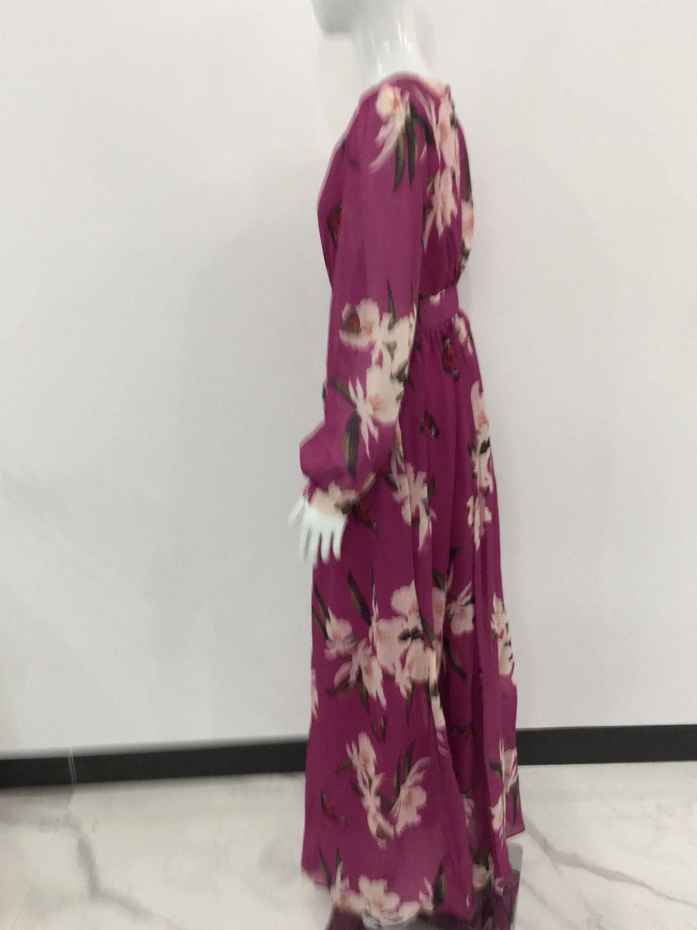 Женское платье-макси с цветочным принтом летнее пляжное платье длинным рукавом и