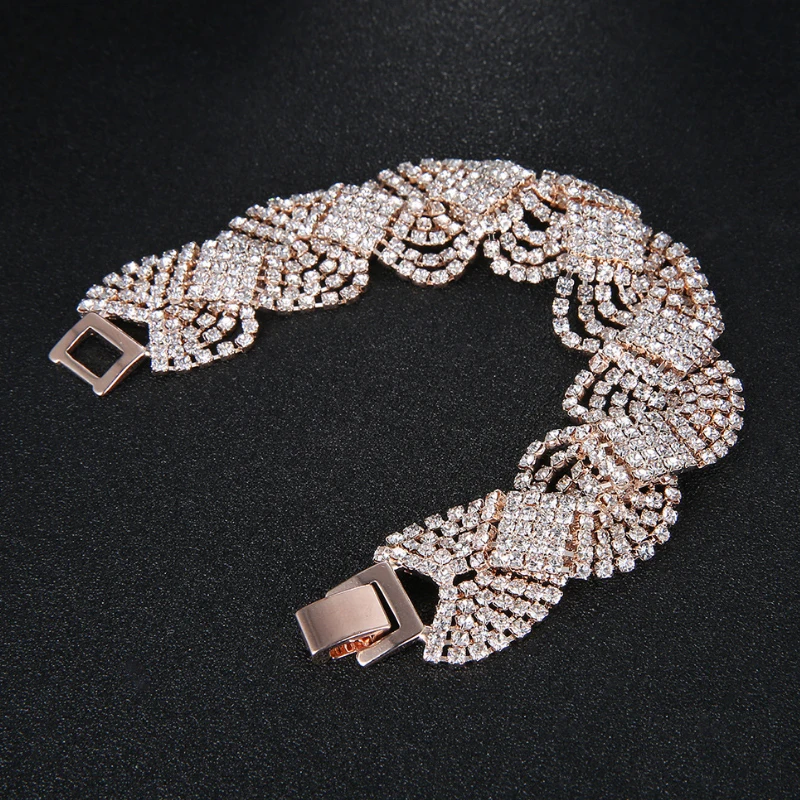 Silver Rose Gold Shiny Crystal Rhinestone Charm Bracelet &amp Bangle For Women Party Prom Dress Accessories Wedding Bridal Jewelry |