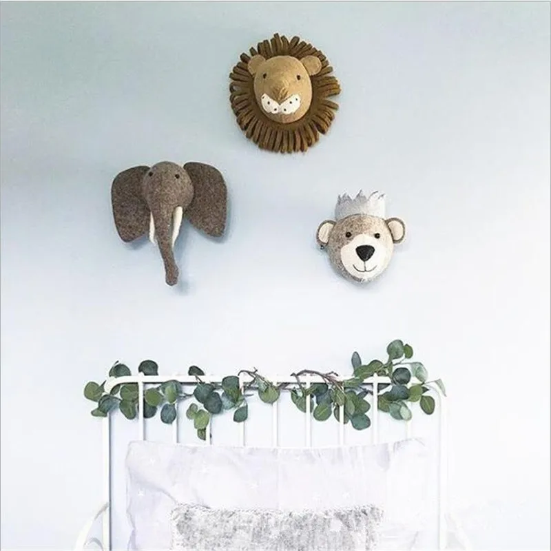 

Bedroom Decoration Animal Head Wall Mount Rabbit Swan Horse Frog Stuffed Plush Toys Felt Artwork Hanging Doll Photo Props