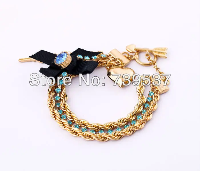 Лидер продаж золотой сплав подвеска браслет с цветами сердце бант синий оптовая