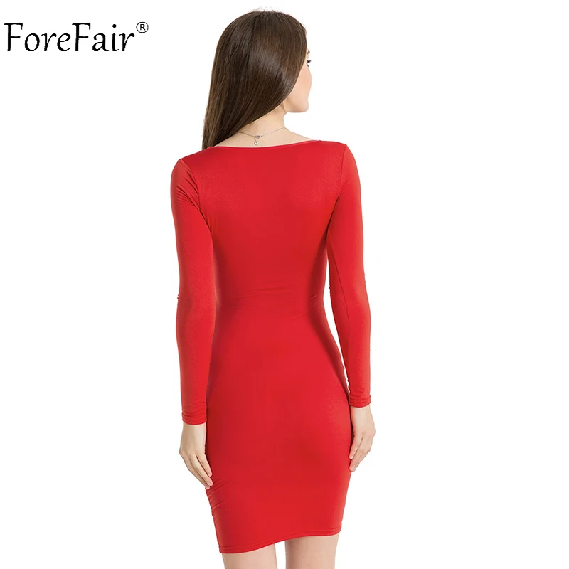 ForeFair с длинным рукавом Bodycon Midi Бандажное платье для женщин хлопок эластичные элегантные сексуальные платья белый черный красный Женское зимнее платье