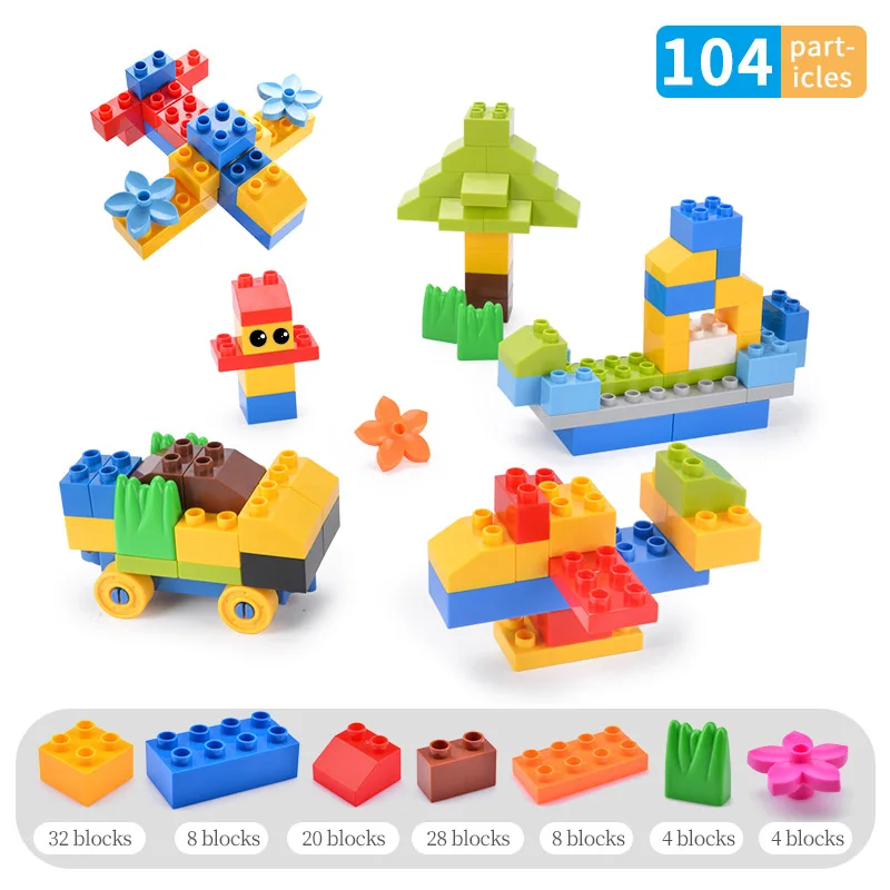 104pcs 52-156 шт DIY дизайн строительные блоки игрушки для детей мальчиков дети совместим с Duplo большой размер кирпичная образовательная модель - Цвет: 104pcs