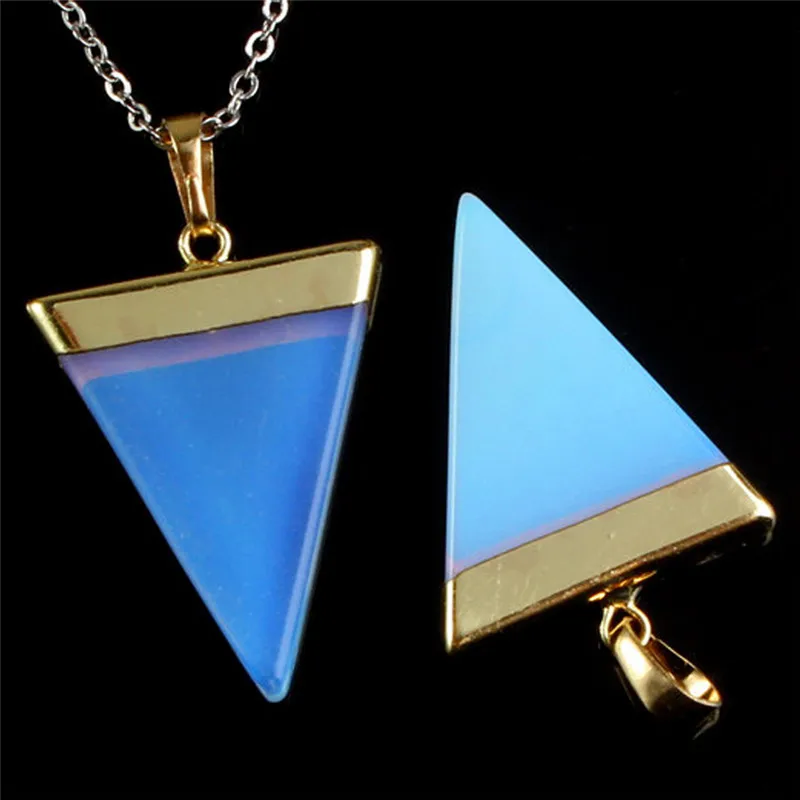 1 шт. Модный кулон из натурального камня треугольный опал розовый кварц зеленый