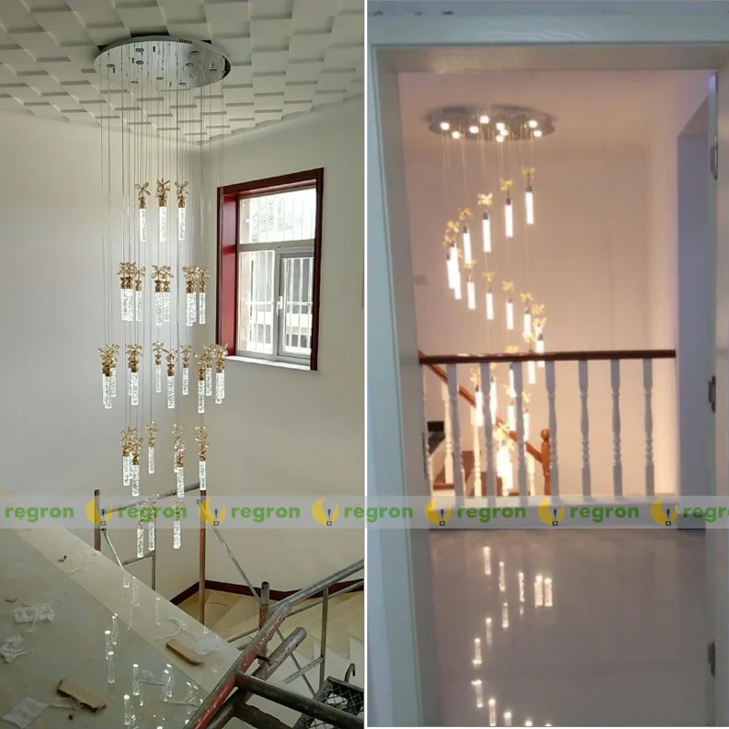Хрустальная люстра освещения Лестница Длинные Люстры Пузырьковая Колонна Подвесной Свет Гостиная Отельный Лобби.
