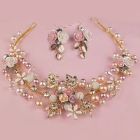 1 set gold handmade flower headpieces wedding bridal pearl and crystal headbands for bride hair accessories bridesmaid jewelry