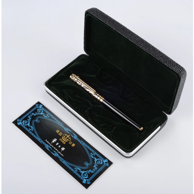 

Free Shipping Rollerball Pen High-end Gold Blue Stone and Silver Red Stone Duke Ballpoint Pen Black Ink Medium Refill Gift Pens