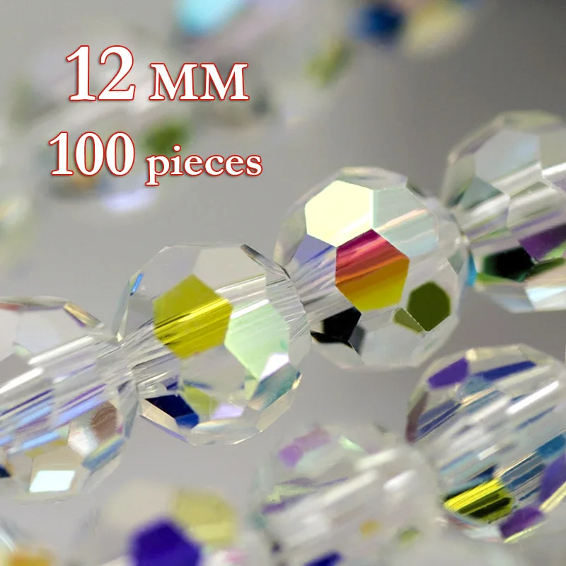 12mm100pcs Белые футбольные граненые бусины из австрийского хрусталя, круглые стеклянные бусины 3 мм 4 мм 6 мм 8 мм 10 мм 12 мм для изготовления ювелирных браслетов своими руками - Цвет: 12mm100pcs