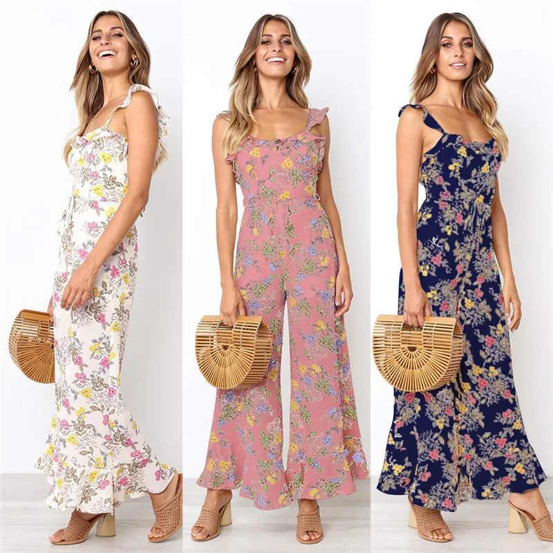 Jumpsuits for Women 2019 Rompers Womens Jumpsuit Casual Sexy Summer Chiffon Bandage | Женская одежда