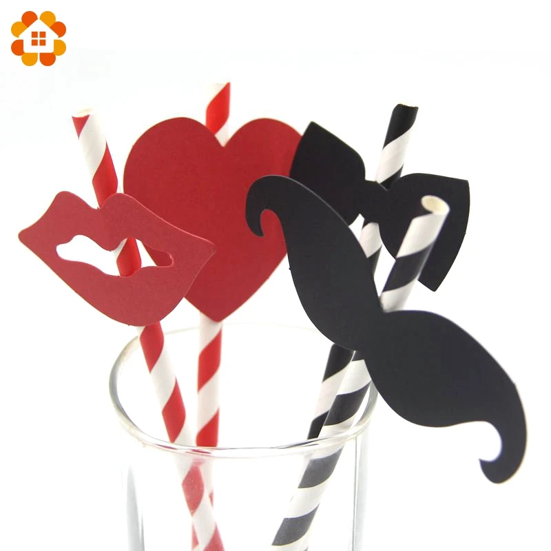 10 шт. черная и красная полосатая борода с наклейками в виде губ бумажные