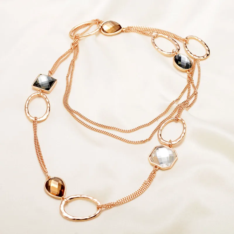 Neoglory кристалл сплав розовое золото цвет Брендовое длинное ожерелье массивные