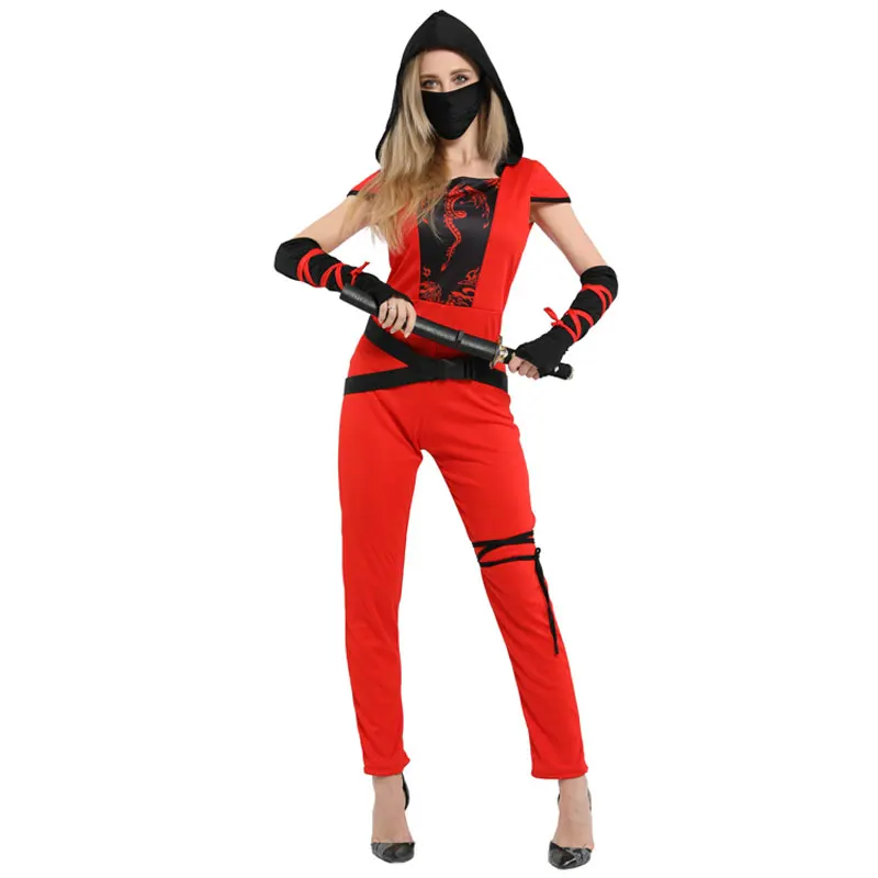 Красный женский костюм ниндзя убийцы для вечевечерние на Хэллоуин карнавал