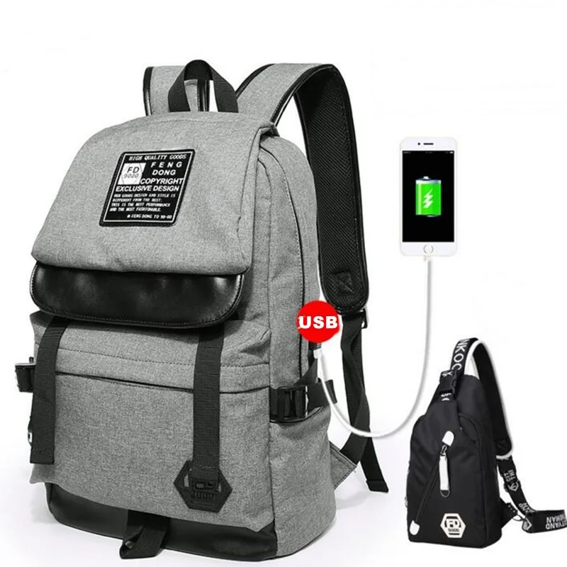 Fengdong 2 шт./компл. Для мужчин USB рюкзак печати школьная сумка для мальчиков