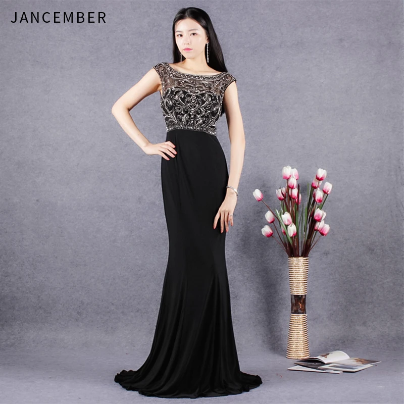 JANCEMBER vestido longo festa noite Бисер с украшением в виде кристаллов узором без рукавов