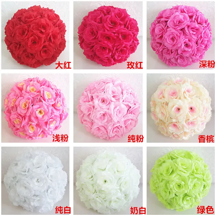 

1pcs 8"(20cm)Artificial Kissing Flowers ball Pomander Rose Flowers Bouquet DIY Wedding Party Decoration pendant balls 15colors