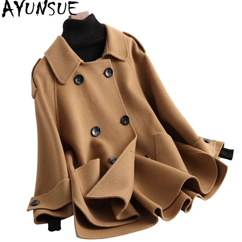 Женское шерстяное пальто AYUNSUE повседневное Однотонное на осень и зиму модель 2020