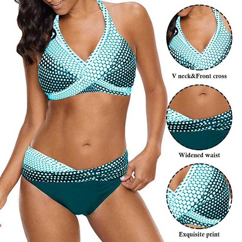 Vertvie, большой купальник бикини размера плюс 4XL 5XL, летний Ретро стиль, Женский размер, купальник с бретелькой через шею, в горошек, комплект бикини