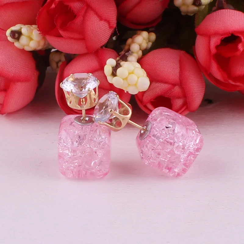 12 Colors 2016 Crystal Clear Creative Crack Crown Double Sides Cube Beads Earrings Big Pearl Balls Stud Women | Украшения и