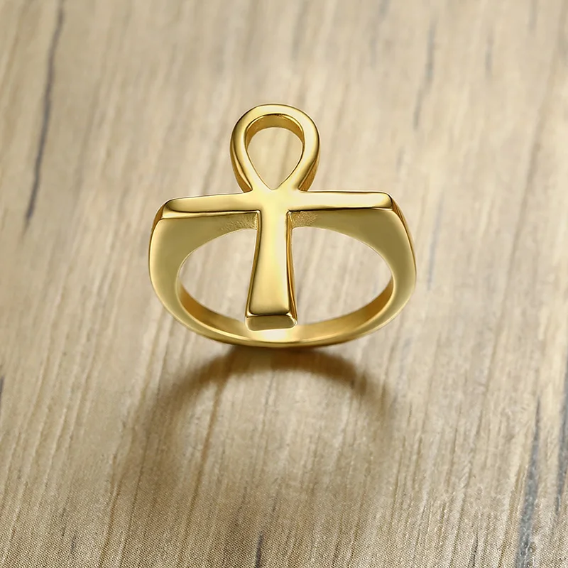 Трендовые кольца для мужчин и женщин Ankh Cross, винтажные юбилейные кольца из нержавеющей стали, Религиозные ювелирные изделия, размер США