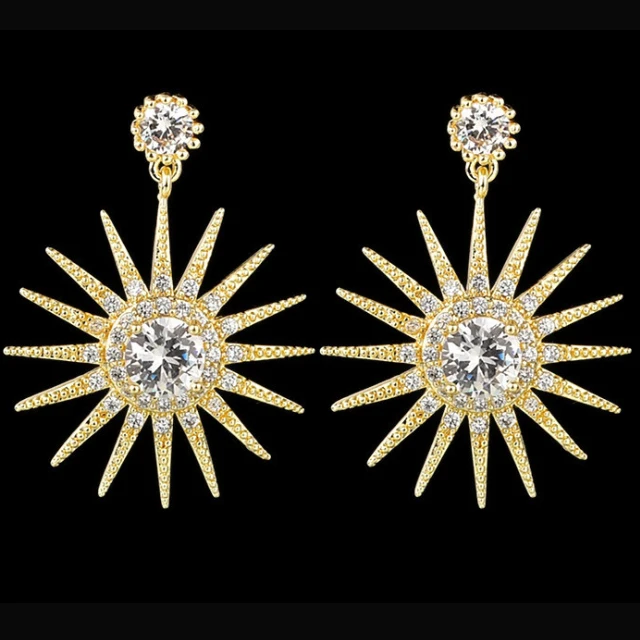 

AAA zircon inlaid Korean golden sun flower earrings
