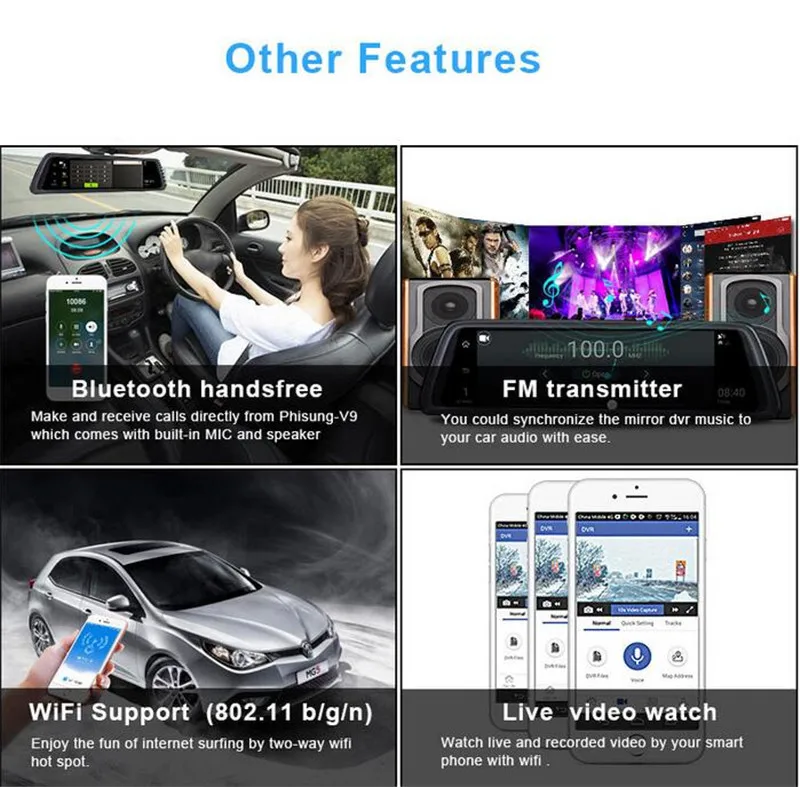 Зеркало видеорегистратор 10 дюймов Full Touch IPS 4G Android GPS FHD 1080P два объектива ADAS Wi Fi|dual