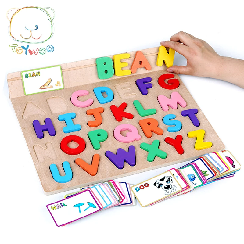 

ABC Alphabet Card Learning English Kids Children Wooden Peg Puzzles Early Education Toys Enlightenment Puzzle Toy