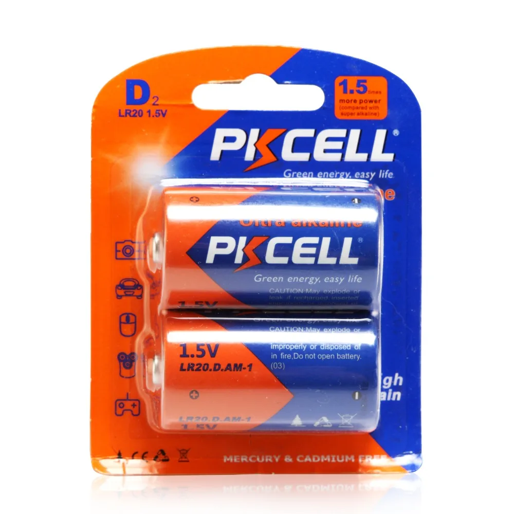 PKCELL 4 шт./2 упаковки LR20 D размер 1 5 В щелочные батареи PC1300 одноразовые