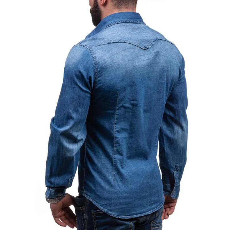 Мужская джинсовая рубашка модная Осенняя с длинными рукавами повседневные