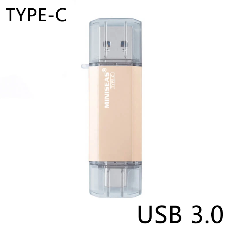 Золотой OTG usb 3,0 и type-c usb флеш-накопитель 16 ГБ 32 ГБ 64 Гб Флешка двойной флеш-накопитель для type-c android системы Miniseas - Цвет: Золотой