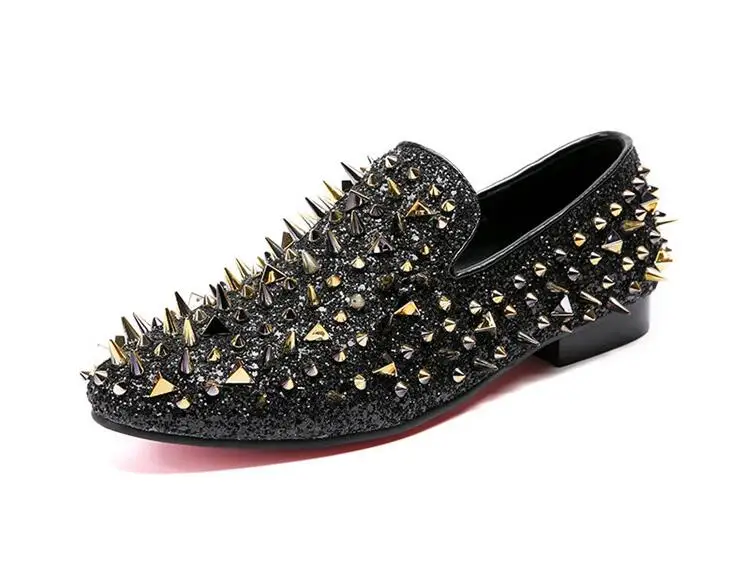 Золотая блестящая обувь для мужчин модные шампуры Мокасины без шнуровки на